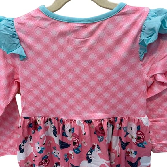 Baby Toddler Girls 12-18 (XS) Months Okie & Lou Pink Unicorn Floral Ruffle Dress - Picture 7 of 8